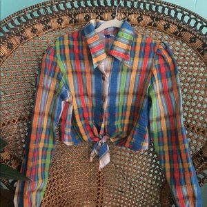 VINTAGE 70’s Rainbow Plaid Peter Pan Collar Crop